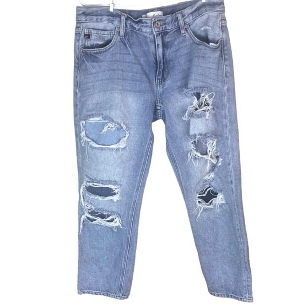 KanCan Nicola Wm’s Sz 9 Blue Light Wash High Rise Distressed Boyfriend Jeans